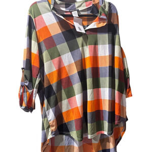 NWT Heimish USA Plaid Multicolor Women's Top 2X